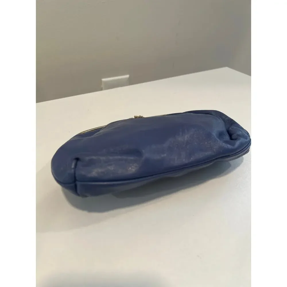 Vintage 1950s-1960s Clutch Purse with Kiss Lock Blue and Gold JL
